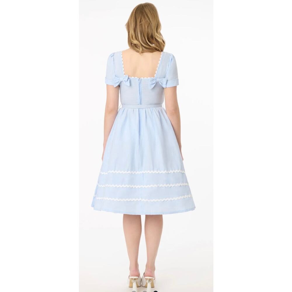 Unique Vintage Light Blue Ric Rac Cotton Swing Dress M NWT - Picture 2 of 9